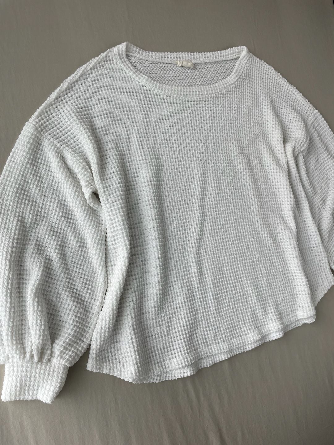 BiBi Women's Long Sleeve Waffle Knit Thermal Pullover Sweater 3