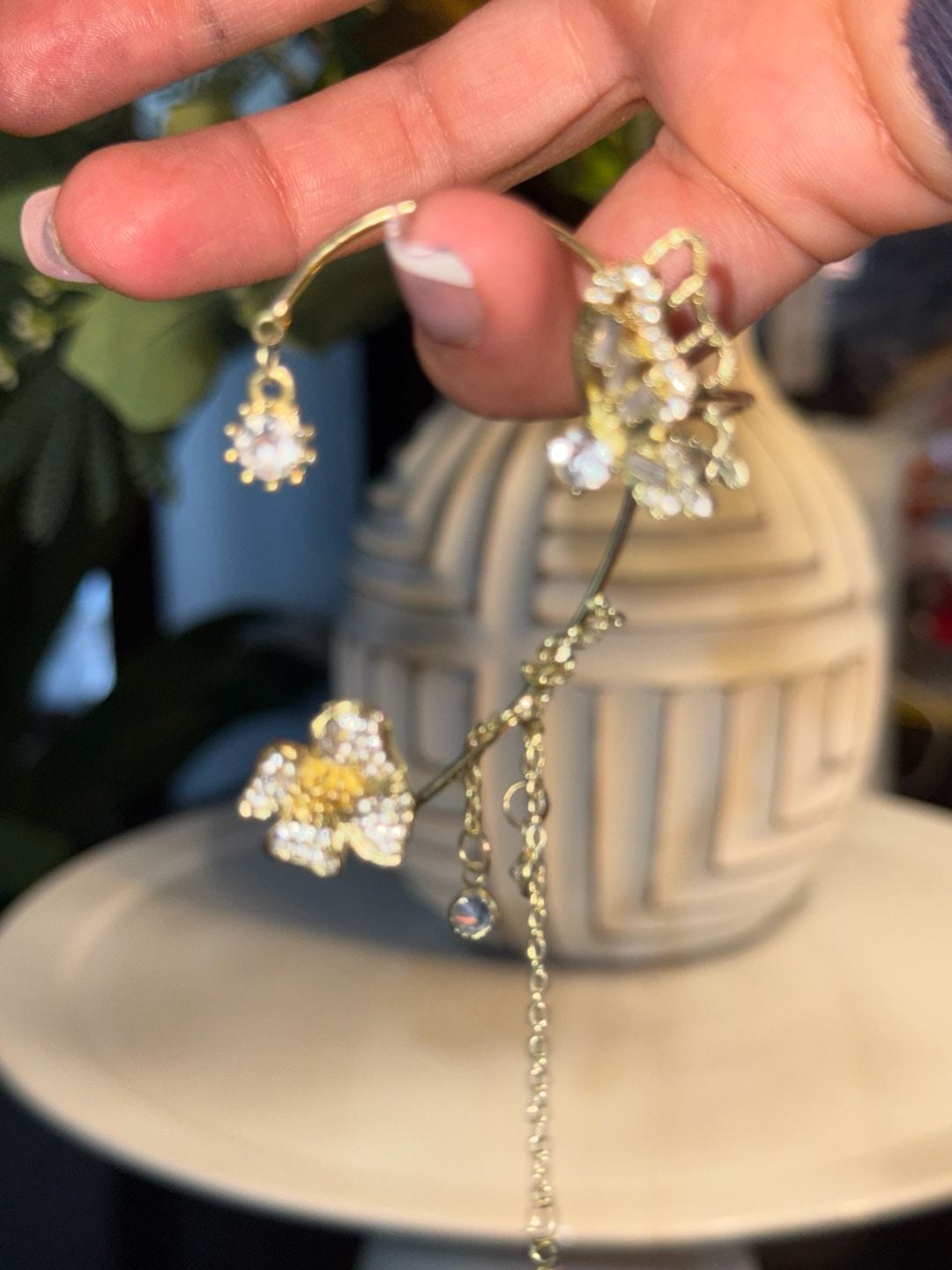 Gold-Tone Butterfly and Floral Rhinestone Chain Ear Cuff 3