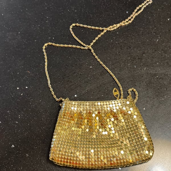 Vintage Gold Metal Mesh Evening Shoulder Bag with Chain Strap