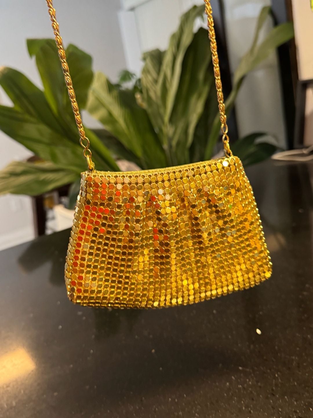Vintage Gold Metal Mesh Evening Shoulder Bag with Chain Strap 11