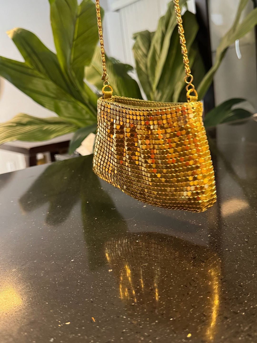 Vintage Gold Metal Mesh Evening Shoulder Bag with Chain Strap 14