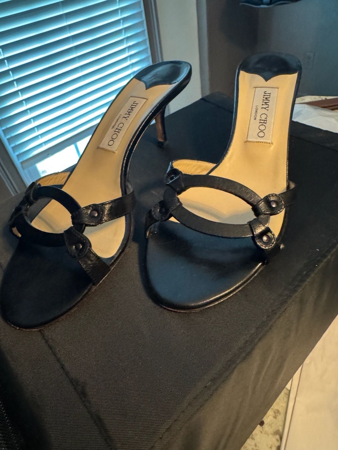 Jimmy Choo Vintage Black Leather Strappy Kitten Heel Mules 1