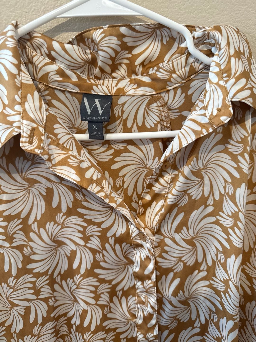 Worthington Vintage Women's Brown and White Swirl Floral AOP Blouse Sz.XL 5