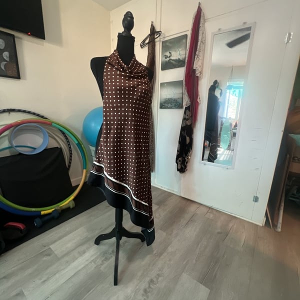 Women's Brown/Polka dot Asymmetric satin halterneck dress
