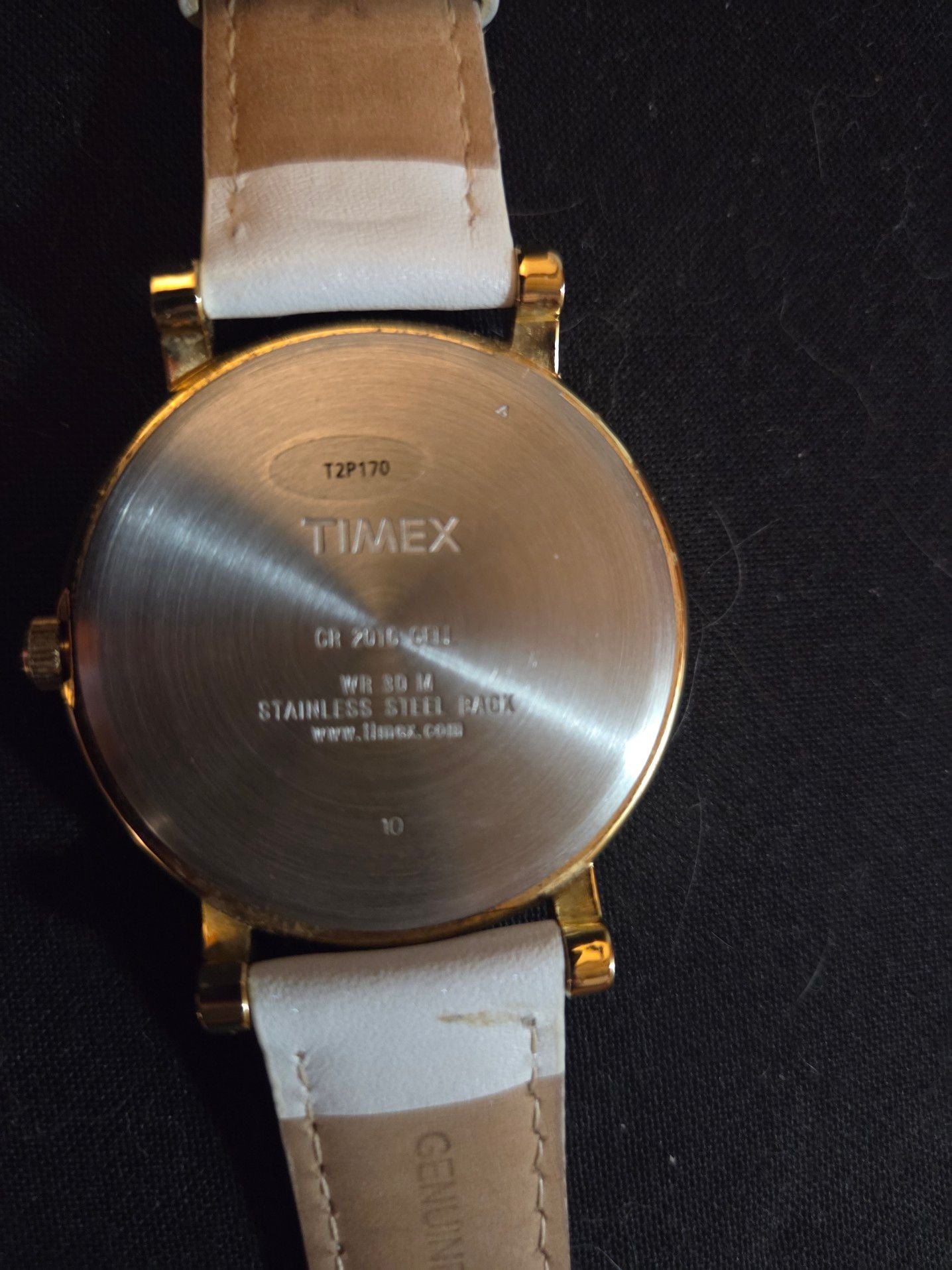 Timex Easy Reader Gold Tone Case White Leather Strap Watch 3