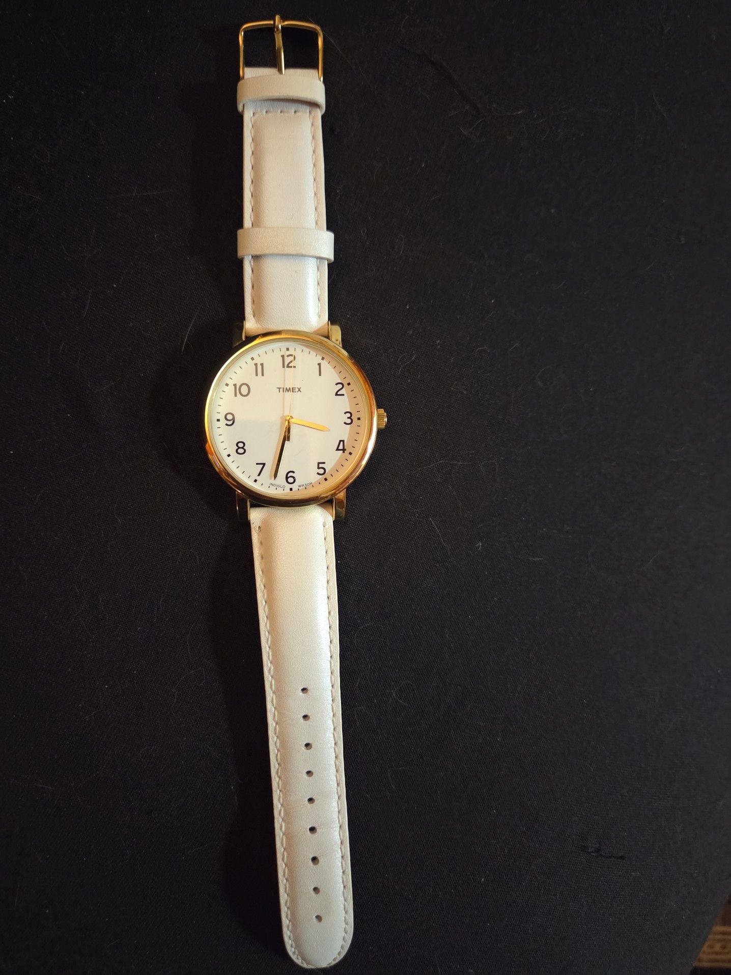 Timex Easy Reader Gold Tone Case White Leather Strap Watch 4