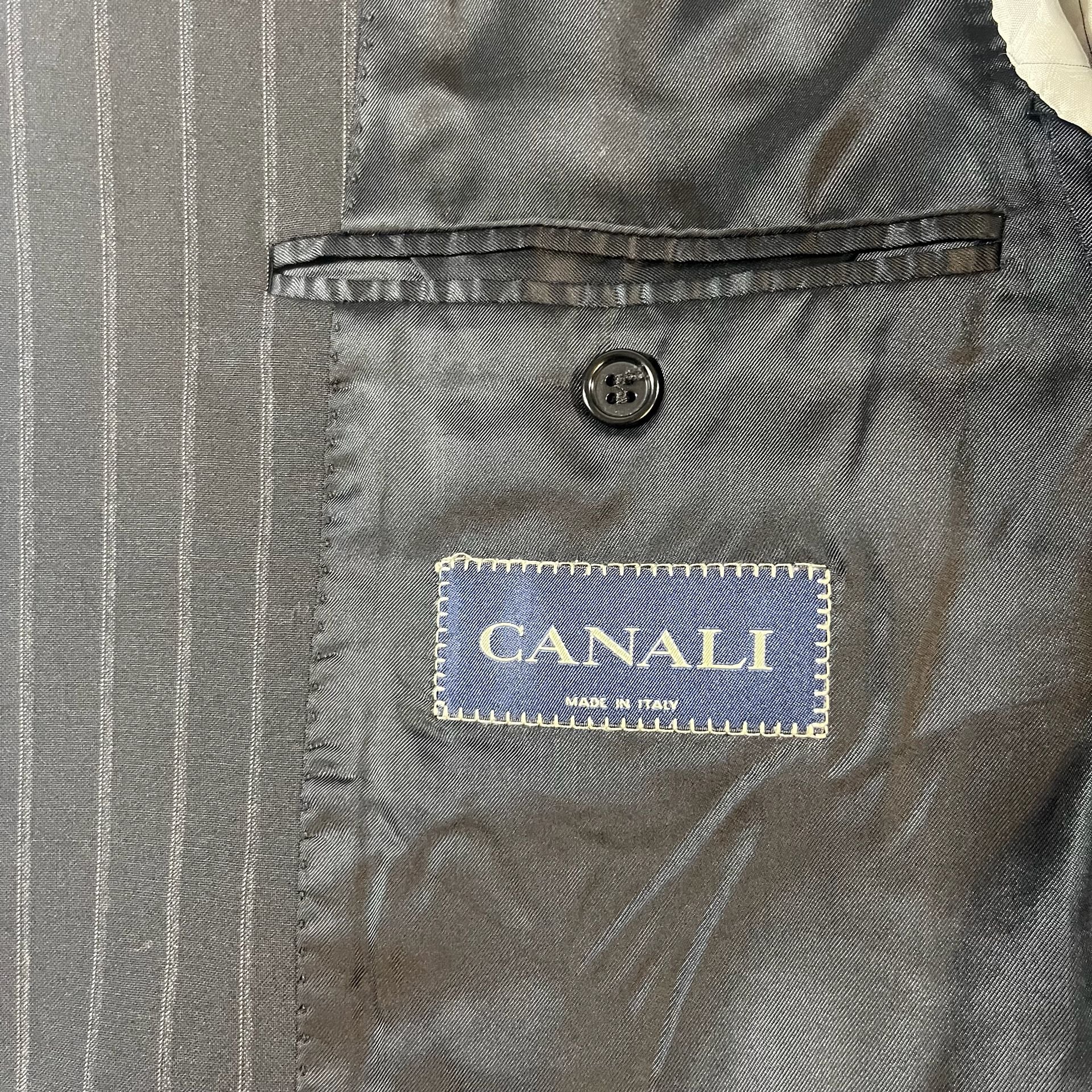 Canali Men's Striped 100% Wool Black Suit Jacket Blazer Made in Italy Size 40R 6