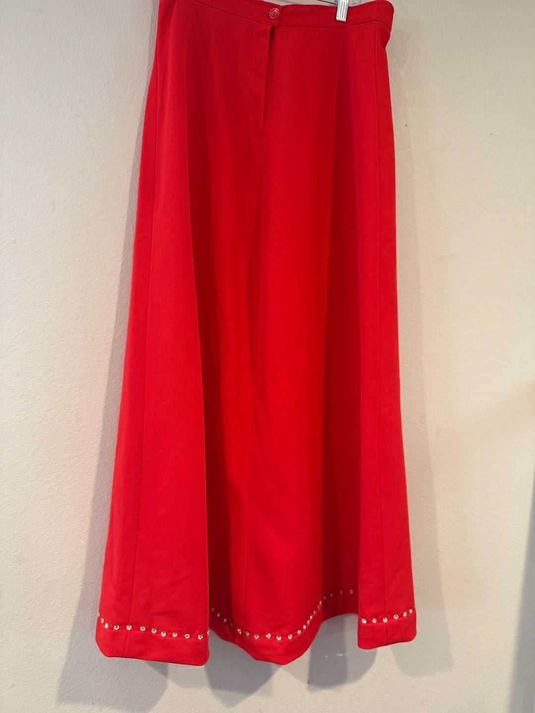 Red Flared Maxi Skirt with Rhinestone Embellished Hem Vintage W.15-16 Sz.S 3