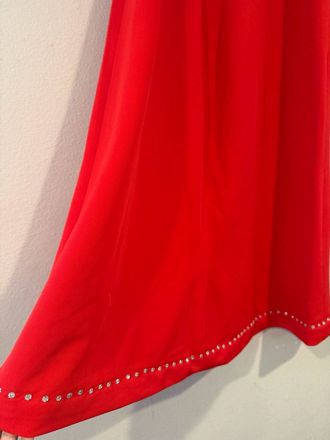 Red Flared Maxi Skirt with Rhinestone Embellished Hem Vintage W.15-16 Sz.S 4