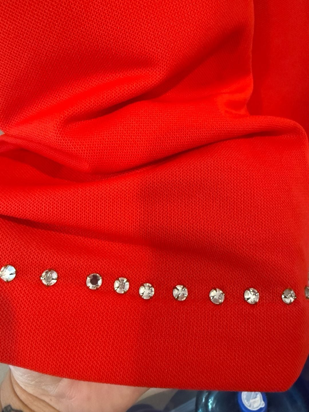 Red Flared Maxi Skirt with Rhinestone Embellished Hem Vintage W.15-16 Sz.S 5