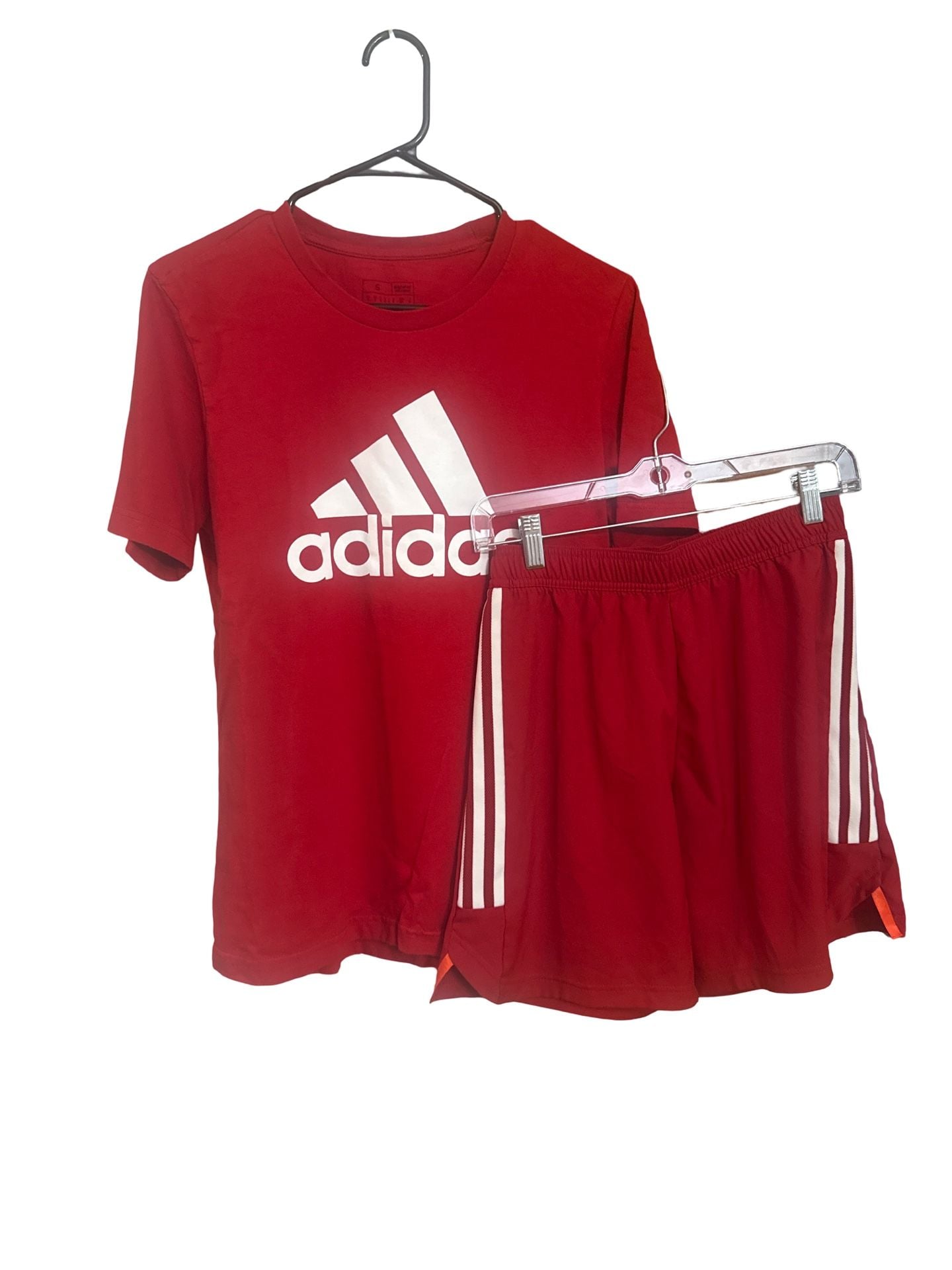 Adidas Men's Red Essentials Big Logo T-Shirt and 3-Stripe Performance Shorts Set 1