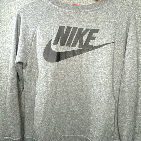 Nike Gray Crewneck Sweatshirt with Front Logo and Pockets