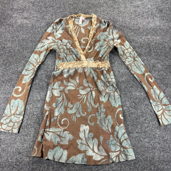 Sweet Pea by Stacy Frati Floral Print Long Sleeve Y2K Empire Waist Mini Dress