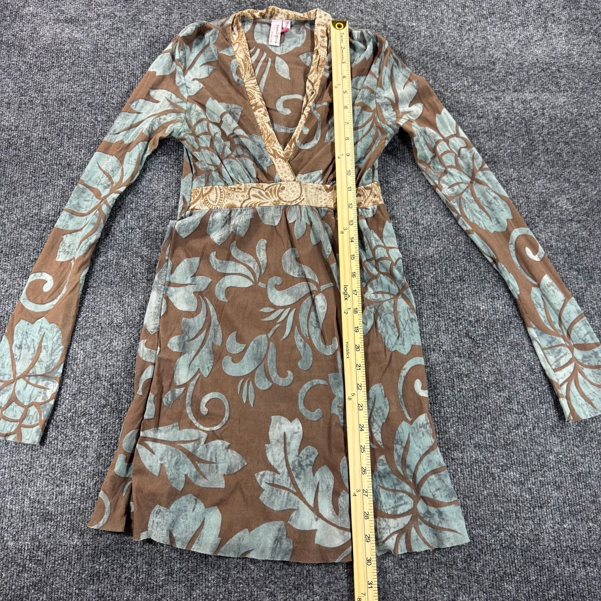 Sweet Pea by Stacy Frati Floral Print Long Sleeve Y2K Empire Waist Mini Dress 3