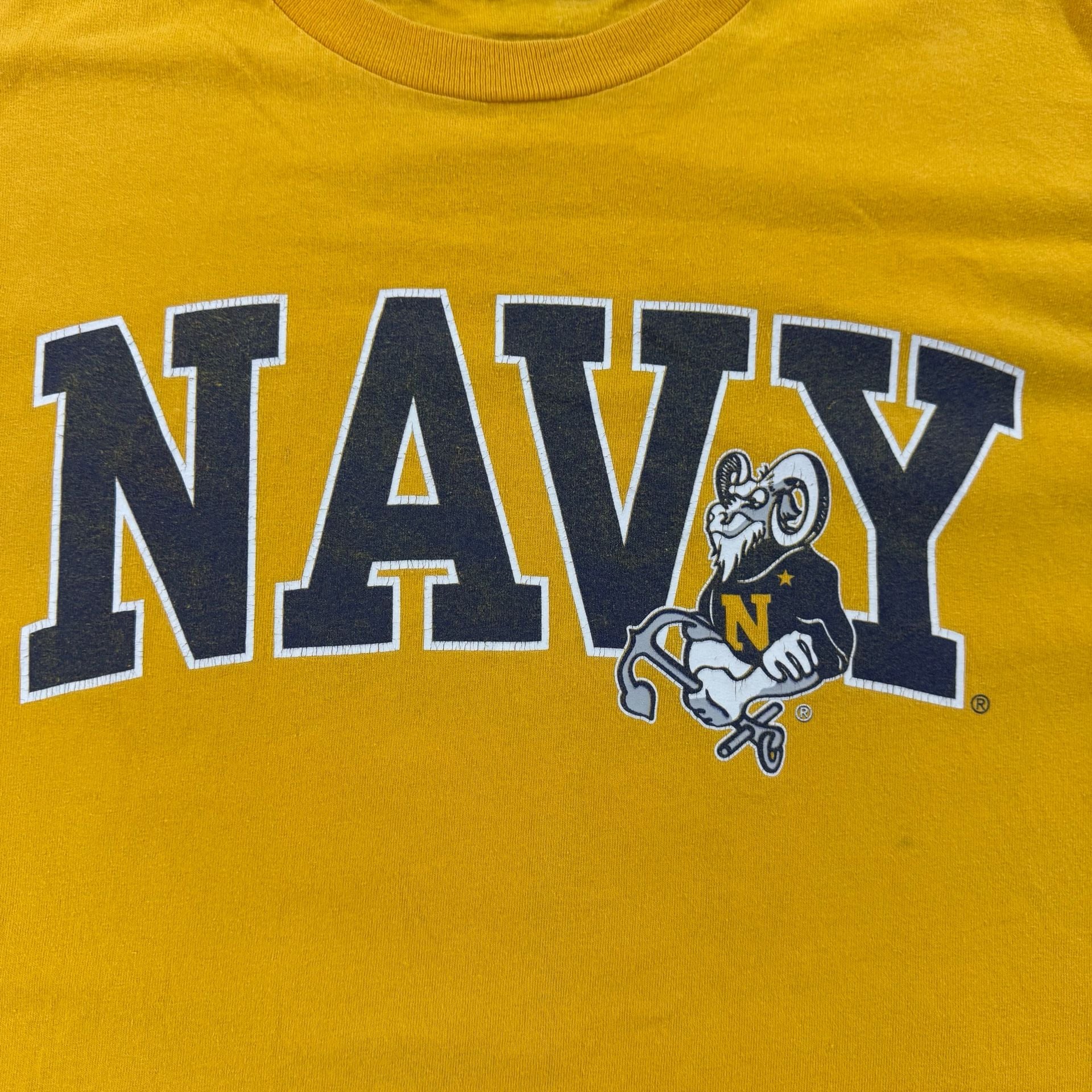 Vintage U.S. Navy Bill The Goat Mascot Graphic T-Shirt Yellow 3