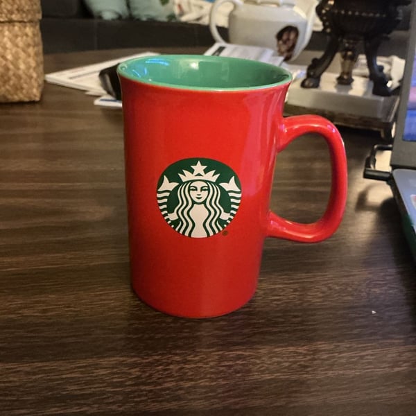 Starbucks Solid Red Ceramic Coffee Mug with Green Interior and Siren Logo