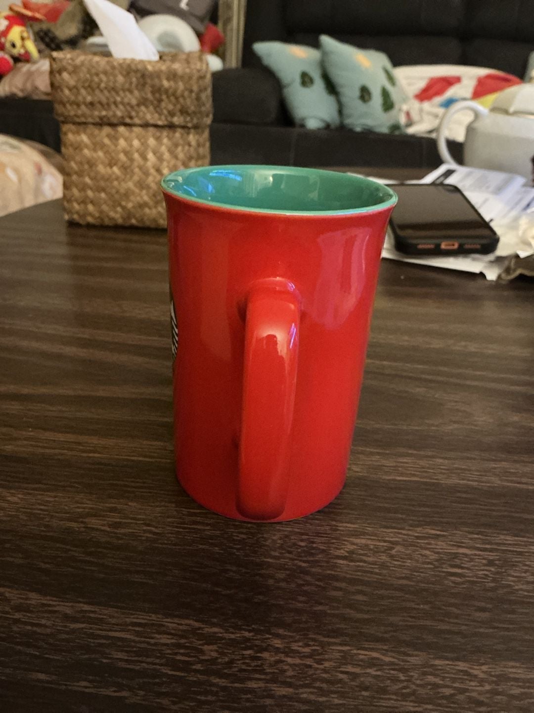 Starbucks Solid Red Ceramic Coffee Mug with Green Interior and Siren Logo 3