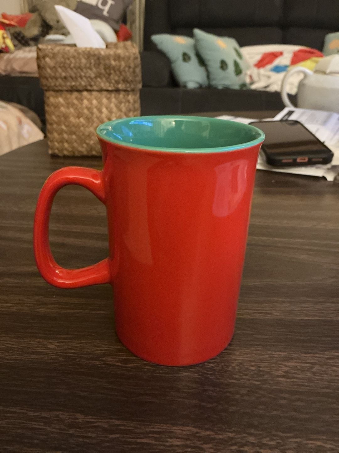 Starbucks Solid Red Ceramic Coffee Mug with Green Interior and Siren Logo 4