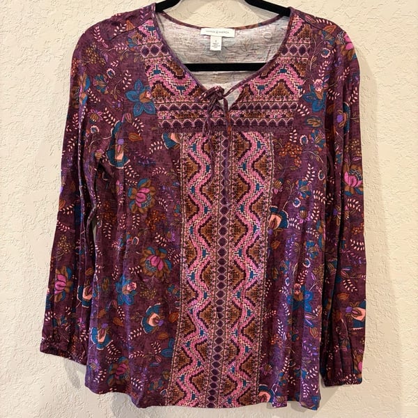 Vintage America Women's Long Sleeve Peasant Blouse in Italian Plum Floral