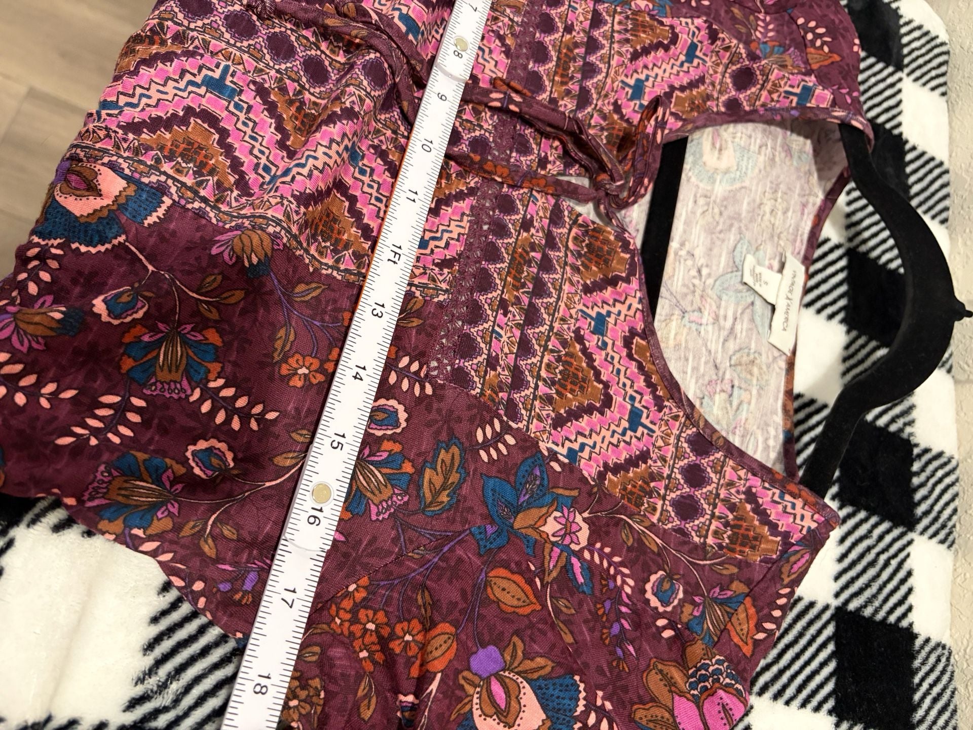 Vintage America Women's Long Sleeve Peasant Blouse in Italian Plum Floral 7