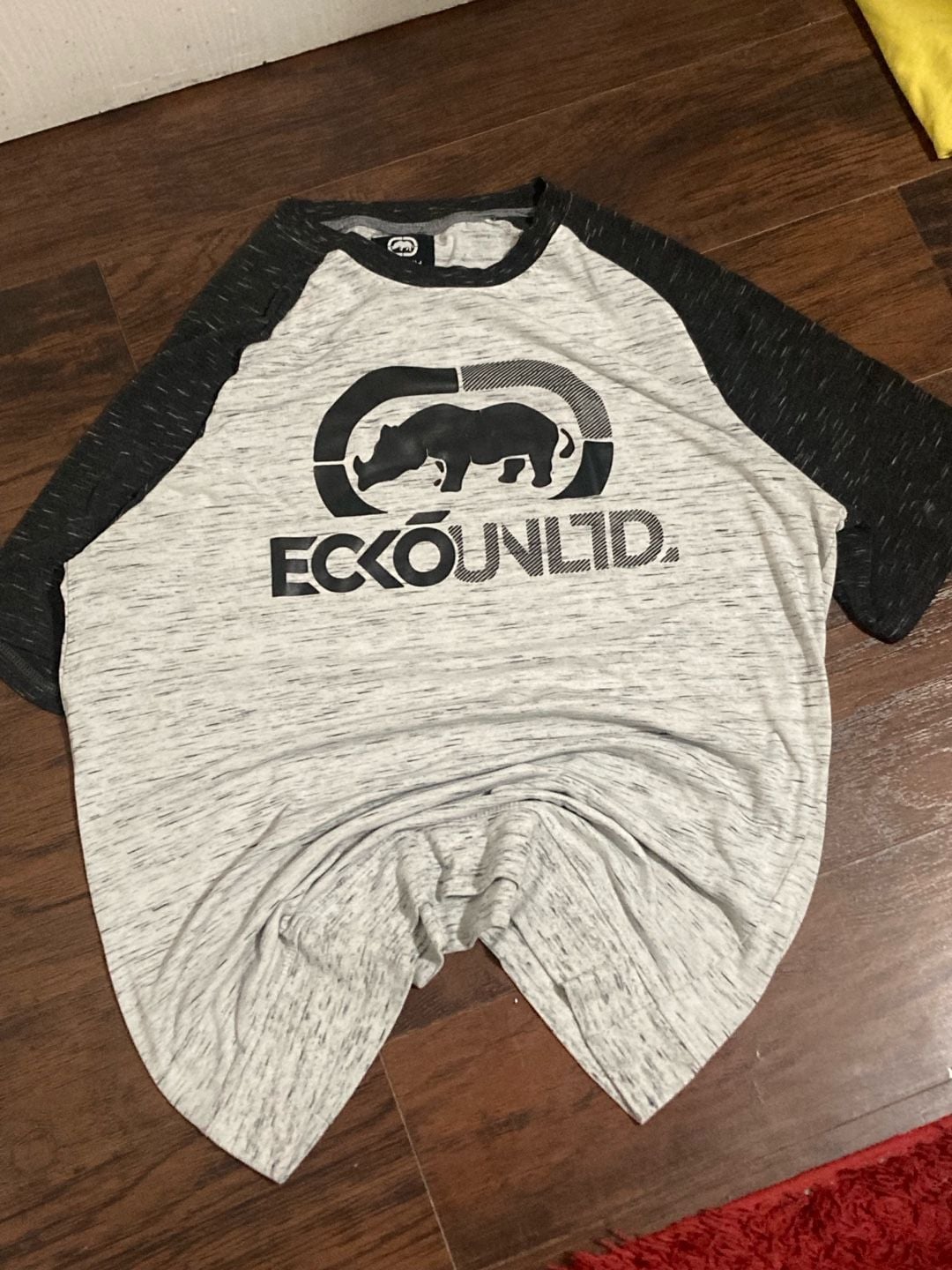 Eckö Unltd. Men's Short Sleeve Raglan Baseball T-Shirt, Grey Marled with Rhino Logo, Size XL 1