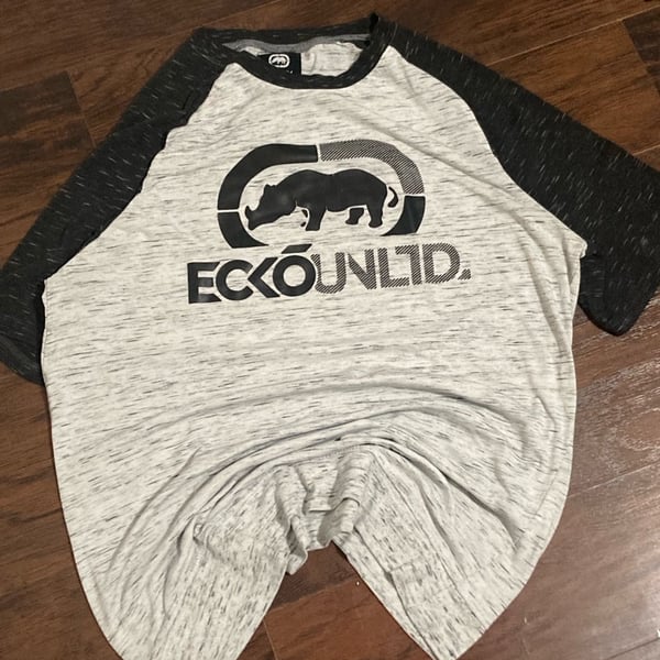 Eckö Unltd. Men's Short Sleeve Raglan Baseball T-Shirt, Grey Marled with Rhino Logo, Size XL