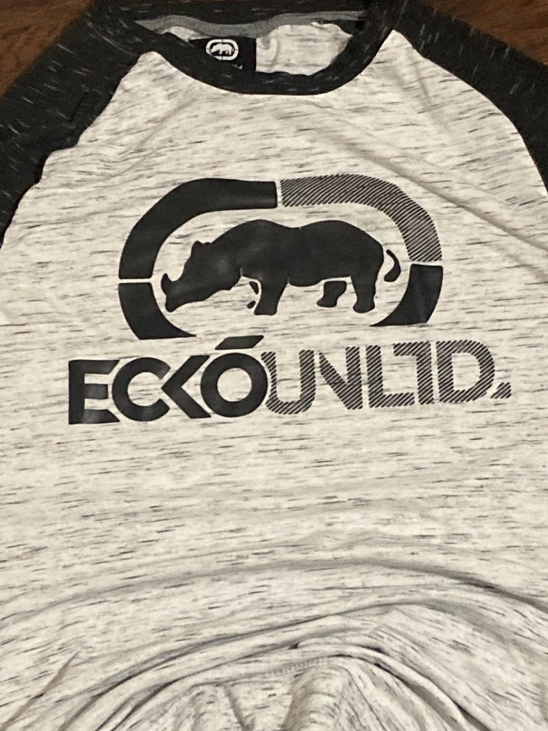 Eckö Unltd. Men's Short Sleeve Raglan Baseball T-Shirt, Grey Marled with Rhino Logo, Size XL 2