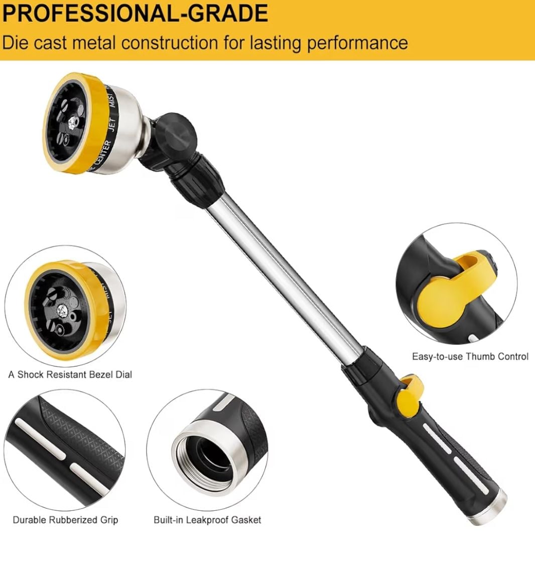 16-Inch Metal Garden Watering Wand with 9 Spray Patterns and 180° Rotating Head 3