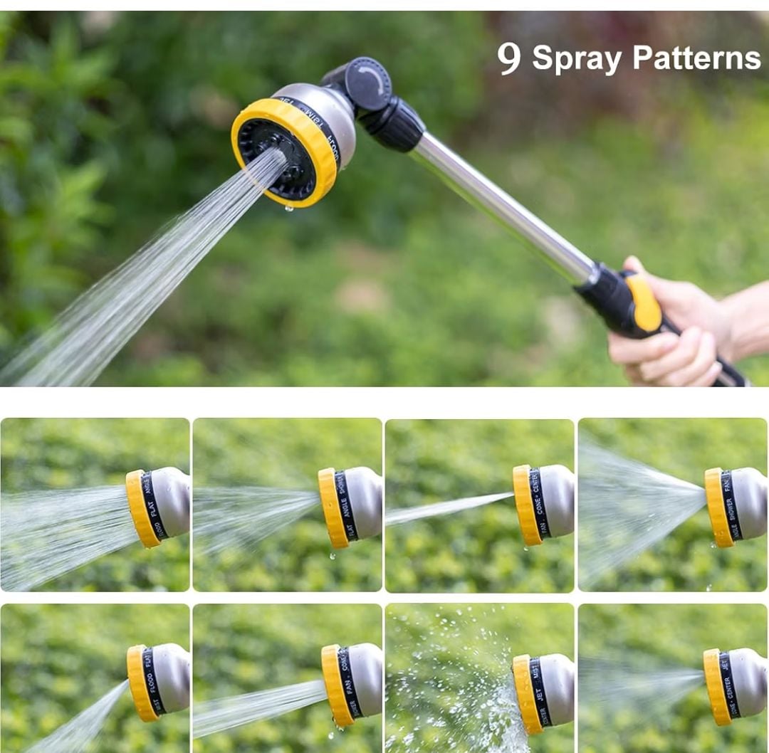 16-Inch Metal Garden Watering Wand with 9 Spray Patterns and 180° Rotating Head 4