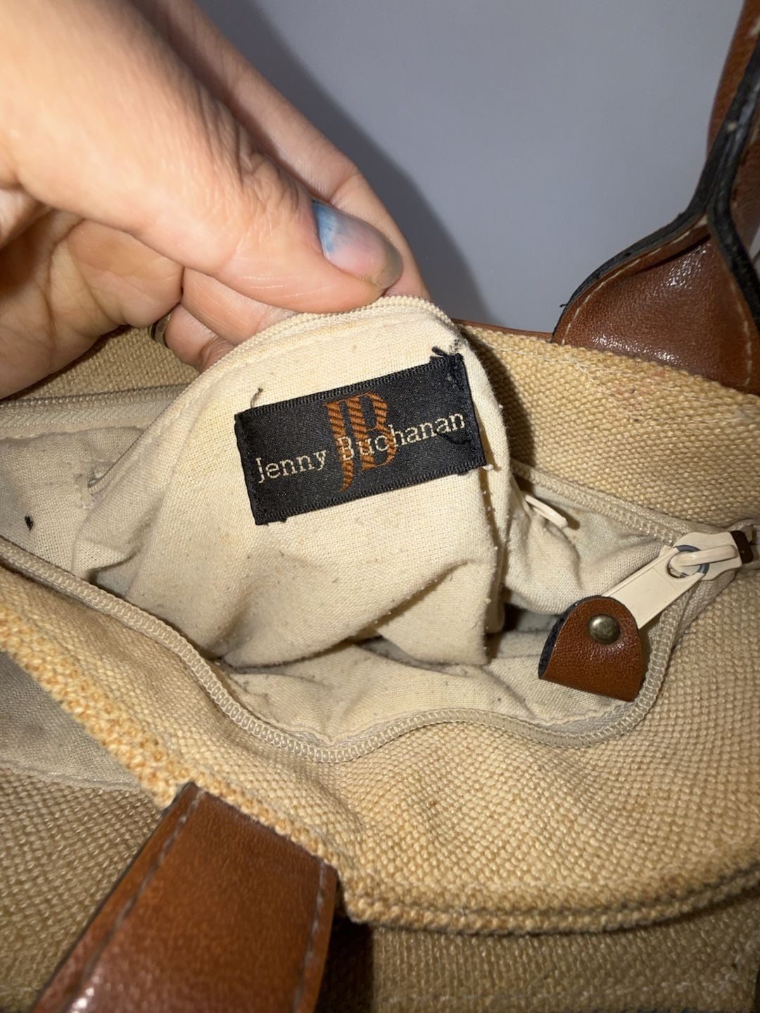 Signature Studios Striped Canvas and Brown Leather Satchel Handbag 8