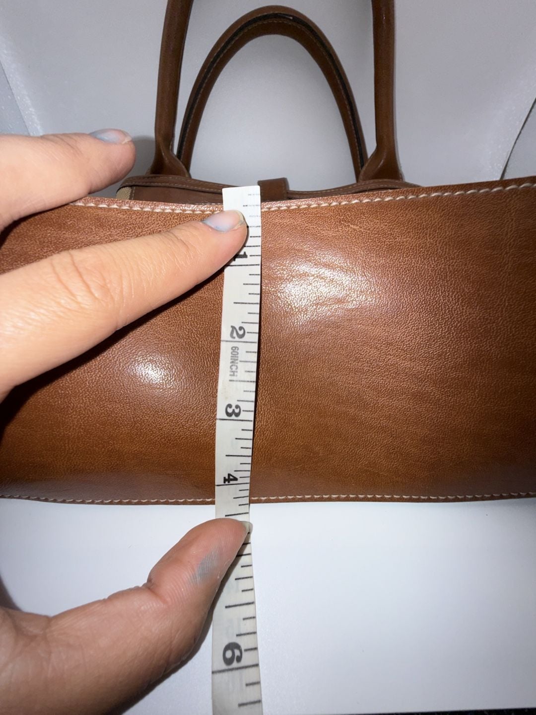 Signature Studios Striped Canvas and Brown Leather Satchel Handbag 12