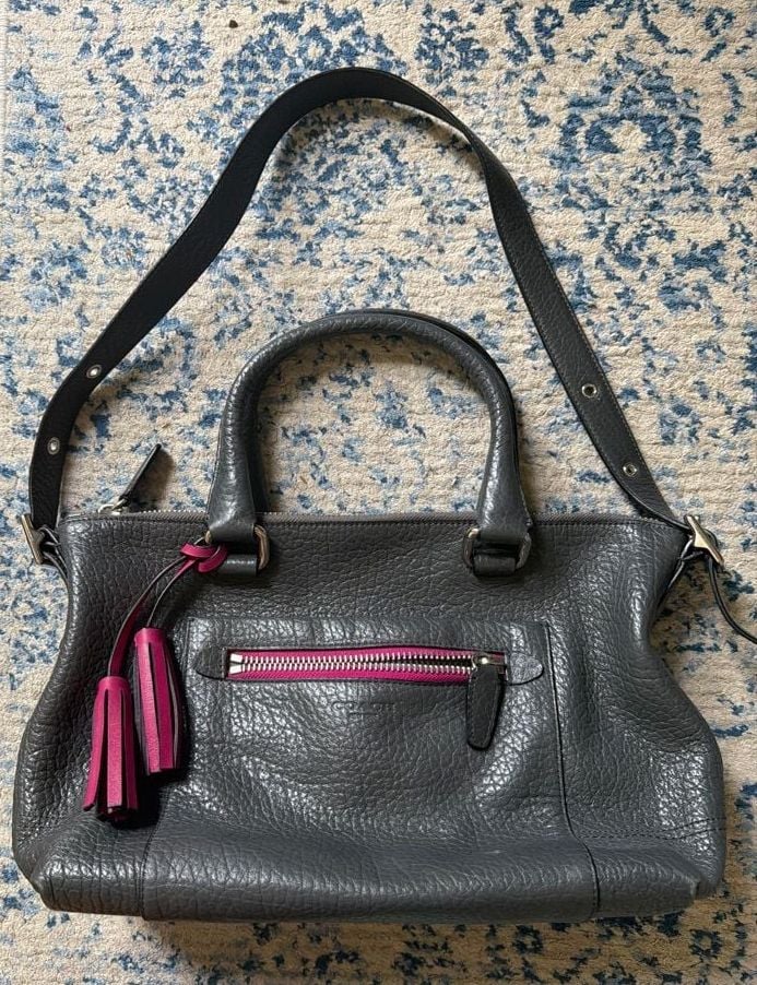 Coach Pebbled Leather Satchel with Tassel and Contrast Zipper 2