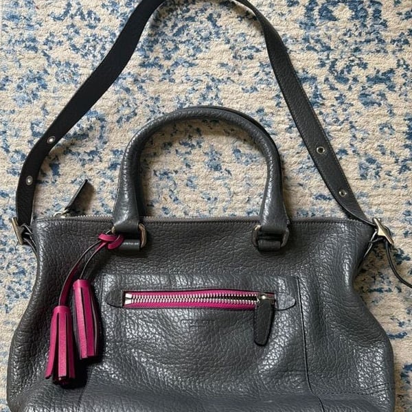 Coach Pebbled Leather Satchel with Tassel and Contrast Zipper