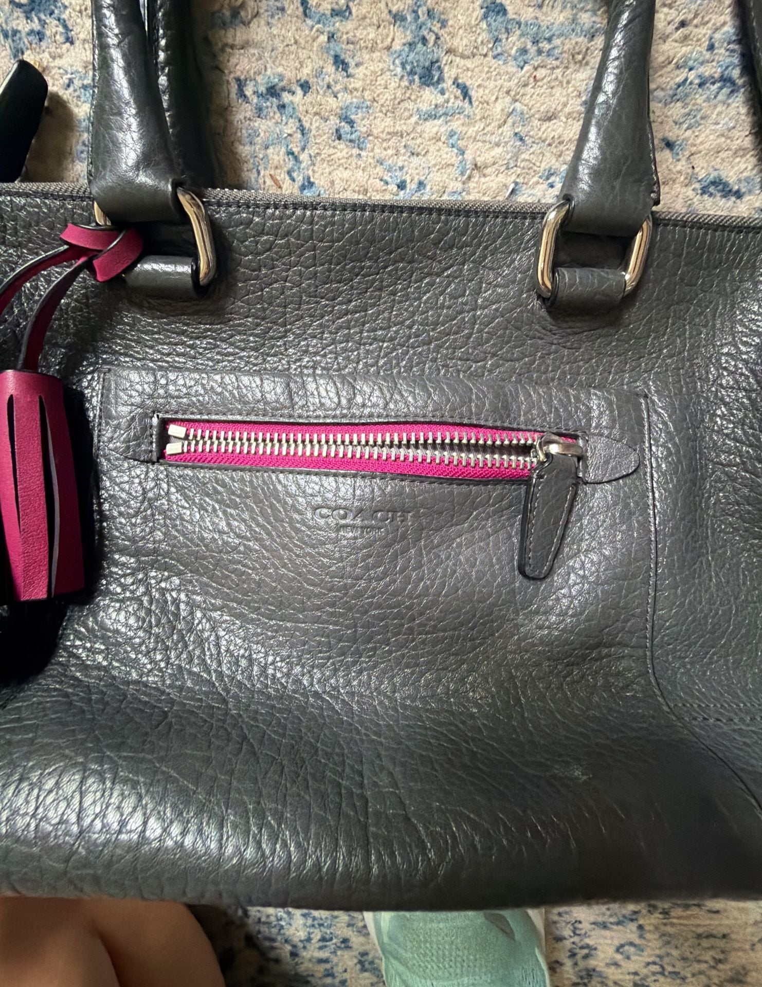 Coach Pebbled Leather Satchel with Tassel and Contrast Zipper 3