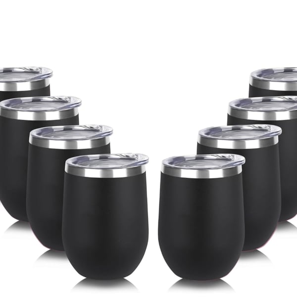 12oz Stainless Steel Double Wall Vacuum Insulated Stemless Wine Tumblers with Lid 