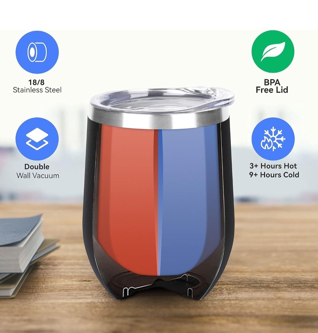 12oz Stainless Steel Double Wall Vacuum Insulated Stemless Wine Tumblers with Lid 2