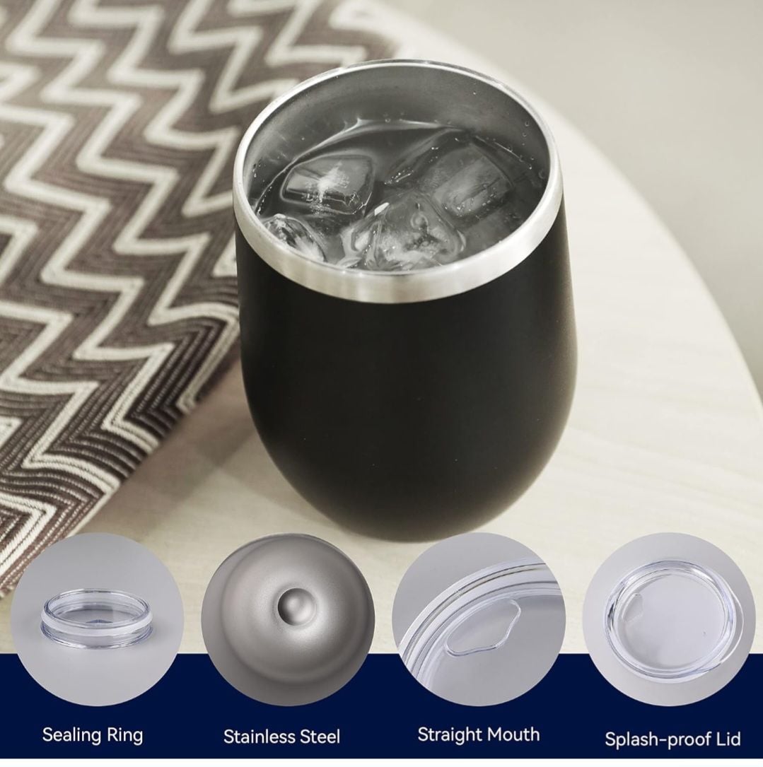 12oz Stainless Steel Double Wall Vacuum Insulated Stemless Wine Tumblers with Lid 3