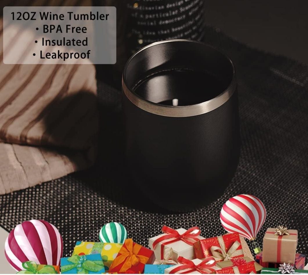 12oz Stainless Steel Double Wall Vacuum Insulated Stemless Wine Tumblers with Lid 6