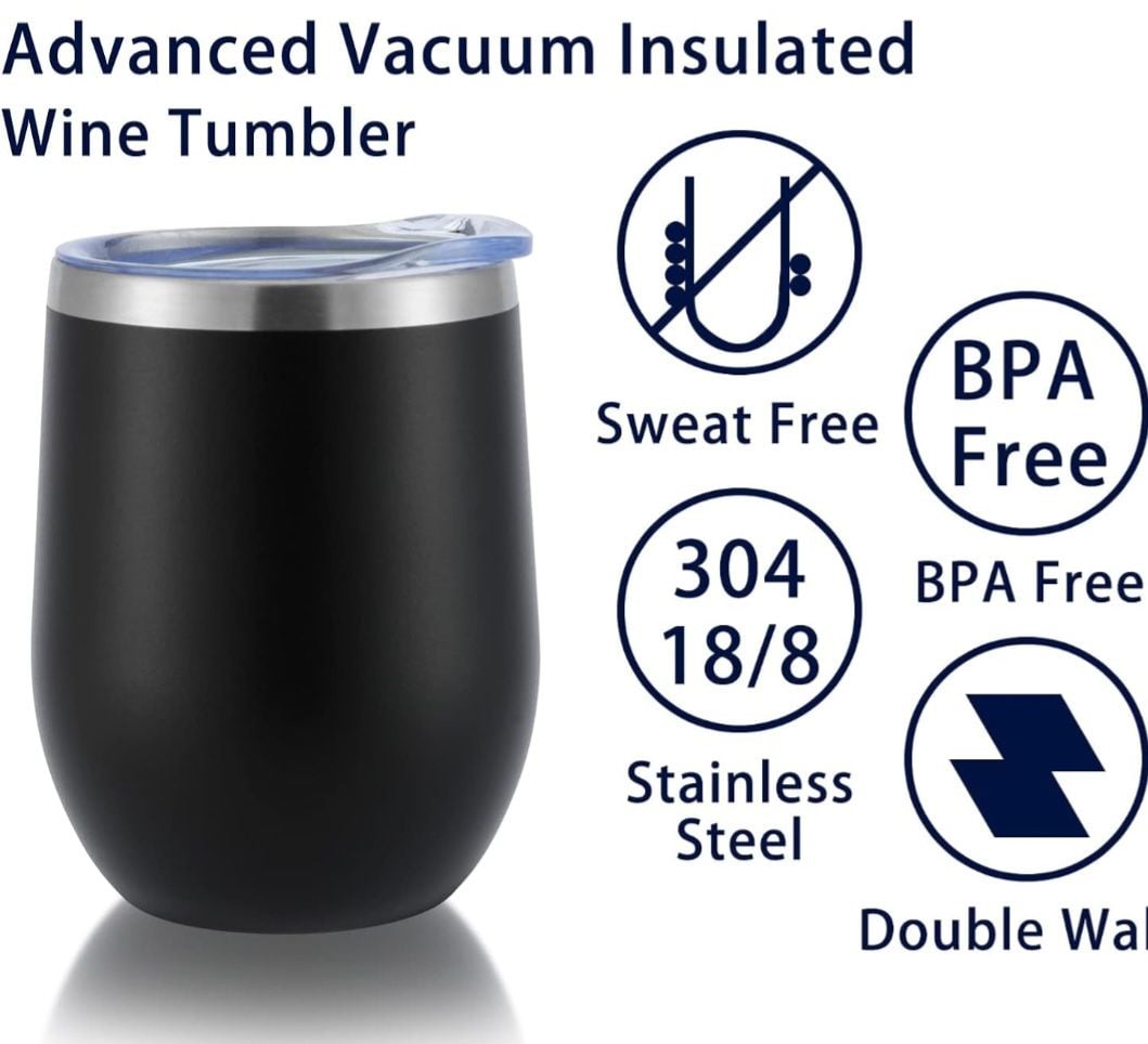 12oz Stainless Steel Double Wall Vacuum Insulated Stemless Wine Tumblers with Lid 7