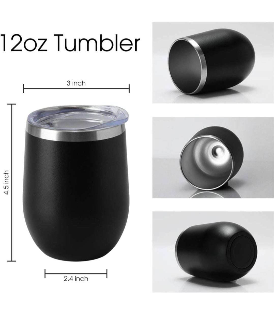 12oz Stainless Steel Double Wall Vacuum Insulated Stemless Wine Tumblers with Lid 8