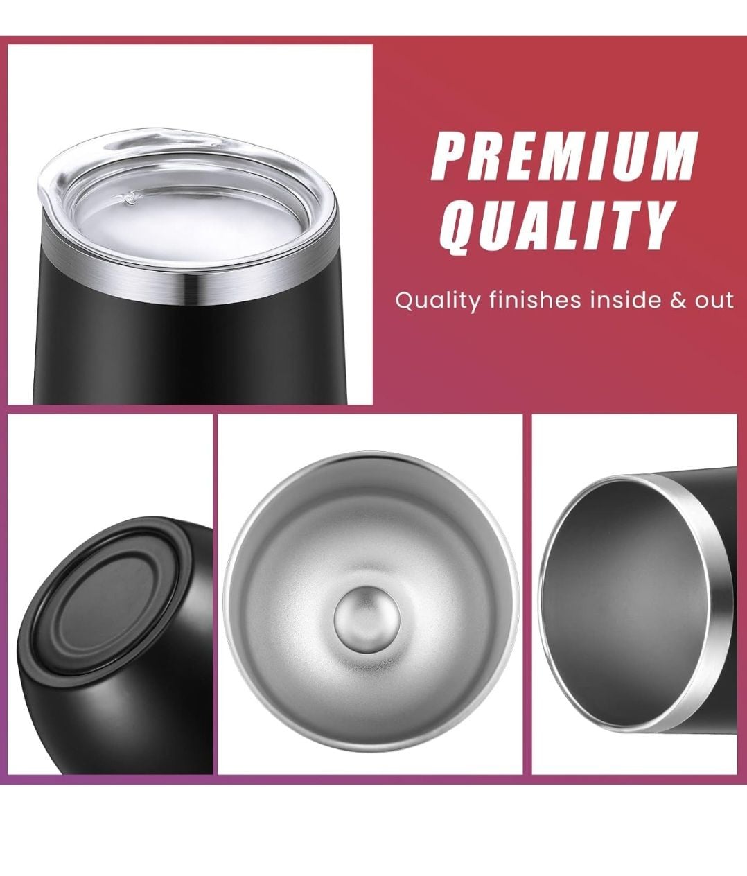 12oz Stainless Steel Double Wall Vacuum Insulated Stemless Wine Tumblers with Lid 17