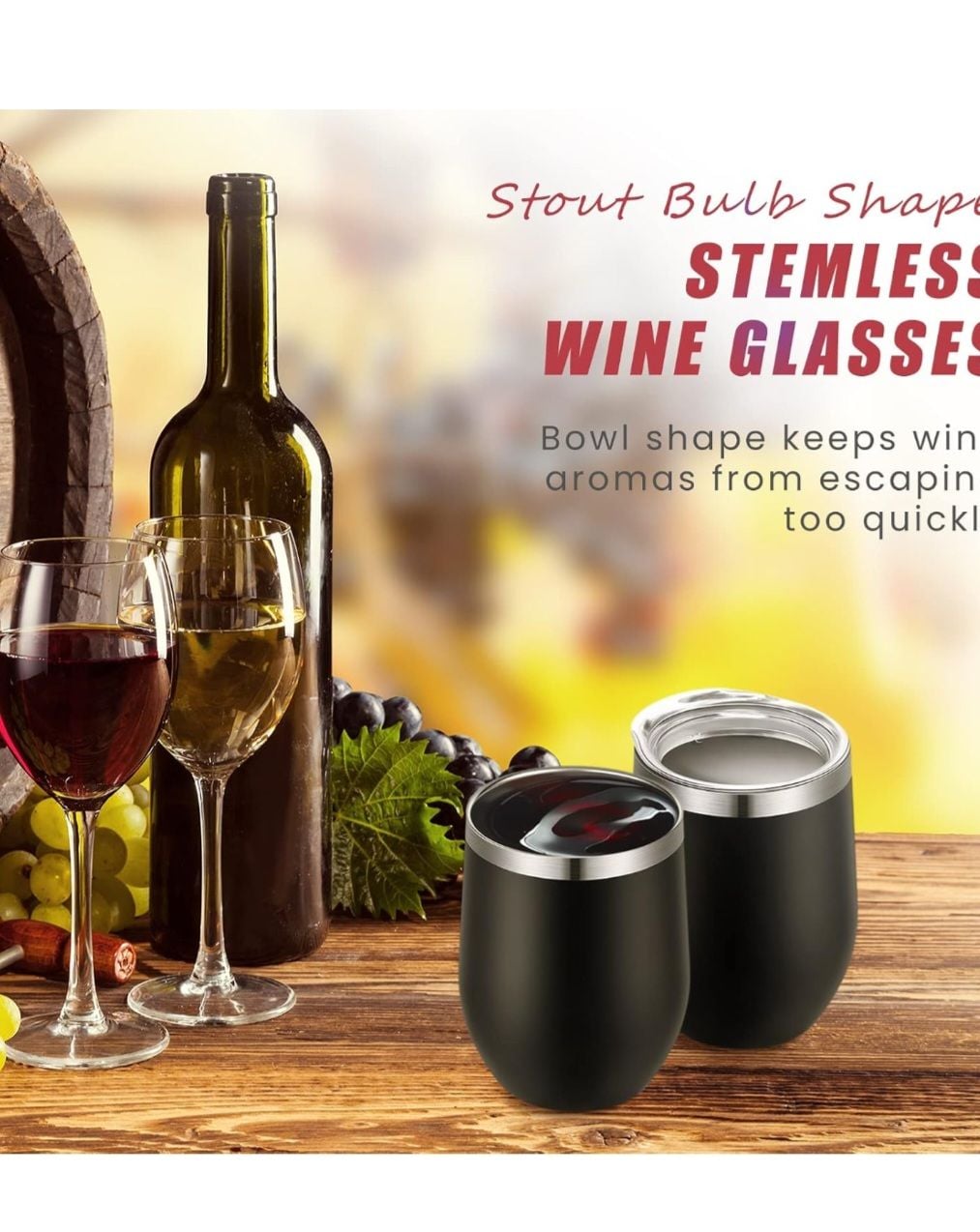12oz Stainless Steel Double Wall Vacuum Insulated Stemless Wine Tumblers with Lid 22