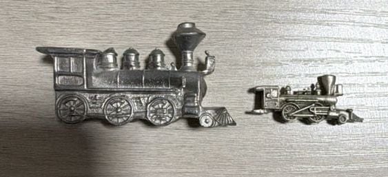 Vintage Miniature Pewter Train Locomotive Figurines, 2-Piece Set 1