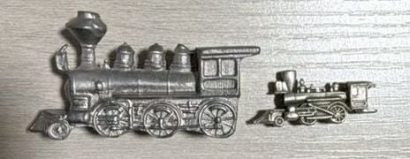 Vintage Miniature Pewter Train Locomotive Figurines, 2-Piece Set 3