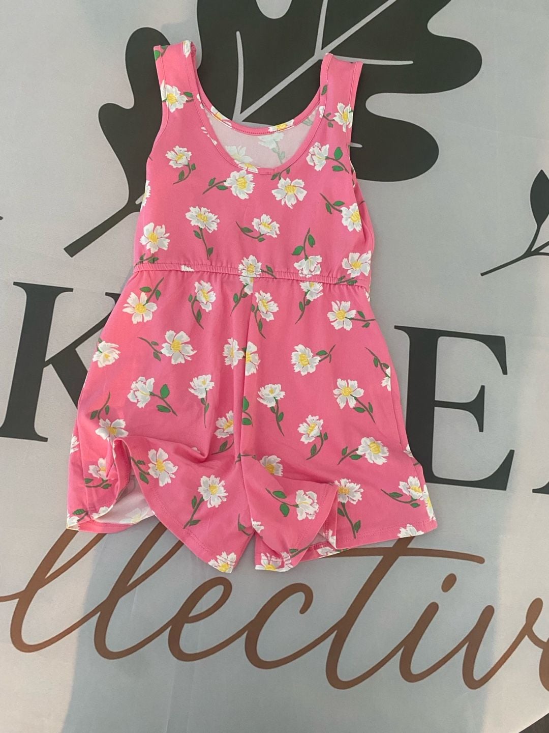 Zunie Girl Pink Floral Daisy Print Sleeveless Romper 2