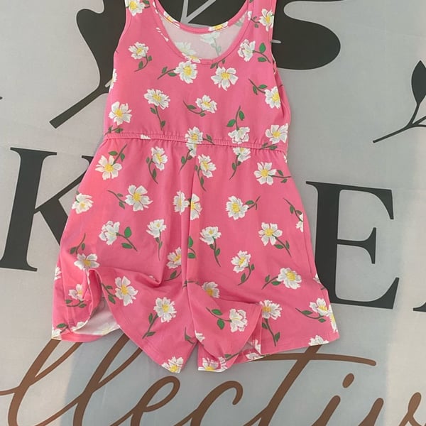 Zunie Girl Pink Floral Daisy Print Sleeveless Romper