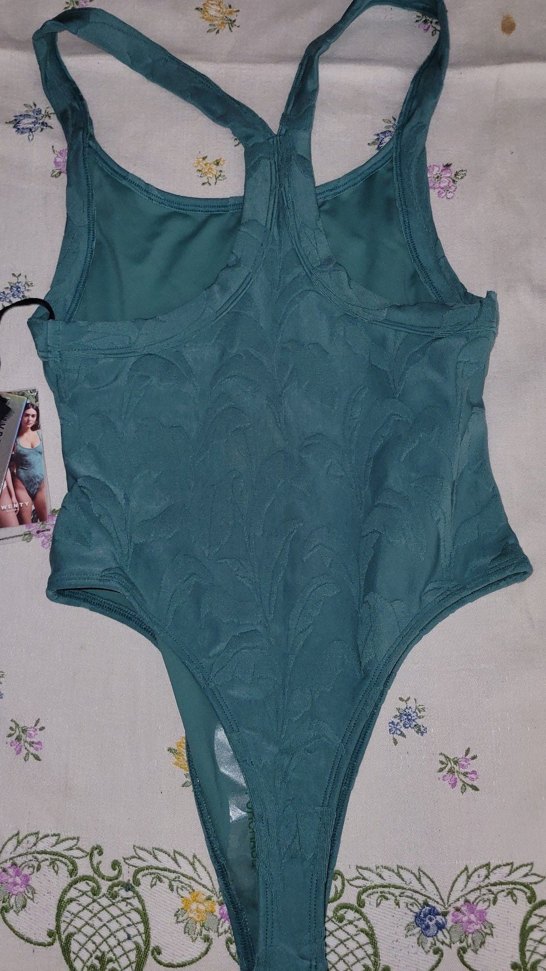 Twenty Montreal 3D Swim Racerback One-Piece Swimsuit in Deep Green Jacquard 2