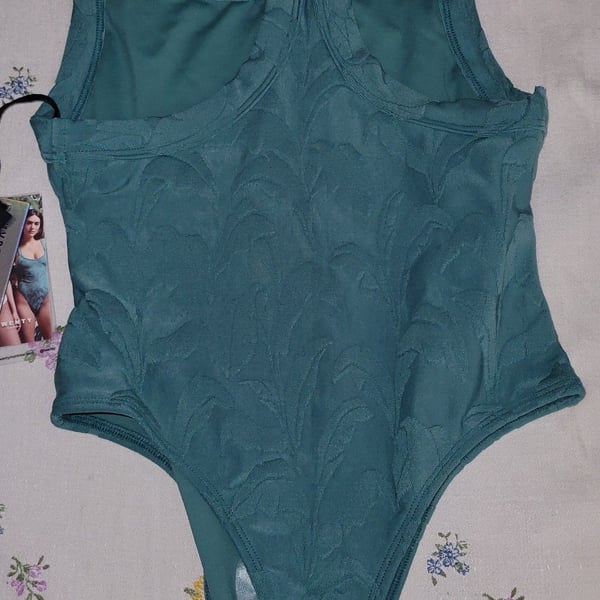 Twenty Montreal 3D Swim Racerback One-Piece Swimsuit in Deep Green Jacquard