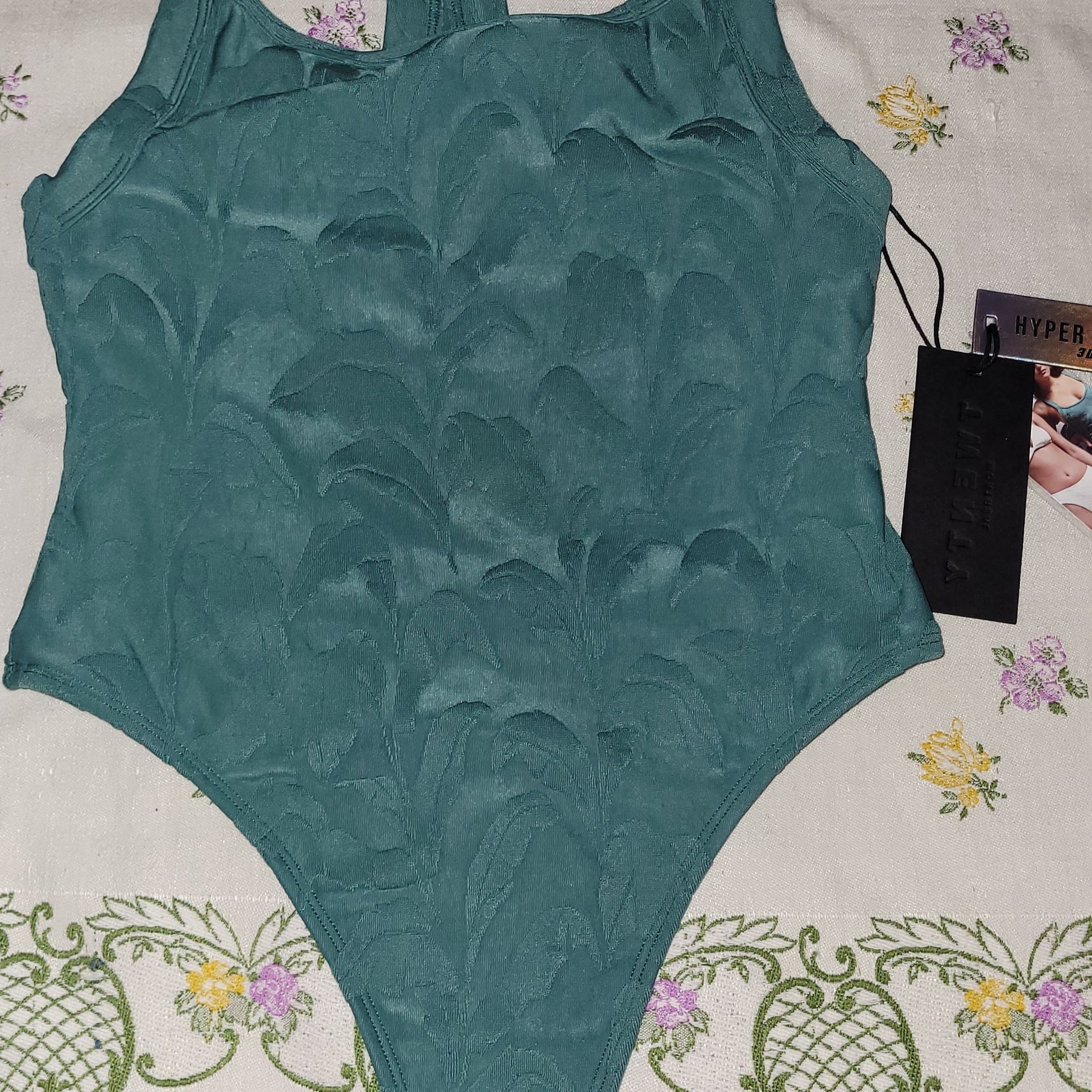 Twenty Montreal 3D Swim Racerback One-Piece Swimsuit in Deep Green Jacquard 3