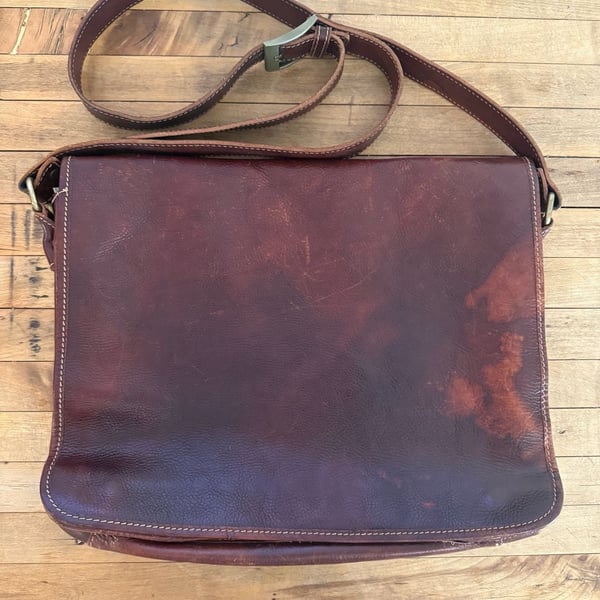 Vintage Italian Genuine Leather Messenger Satchel Bag